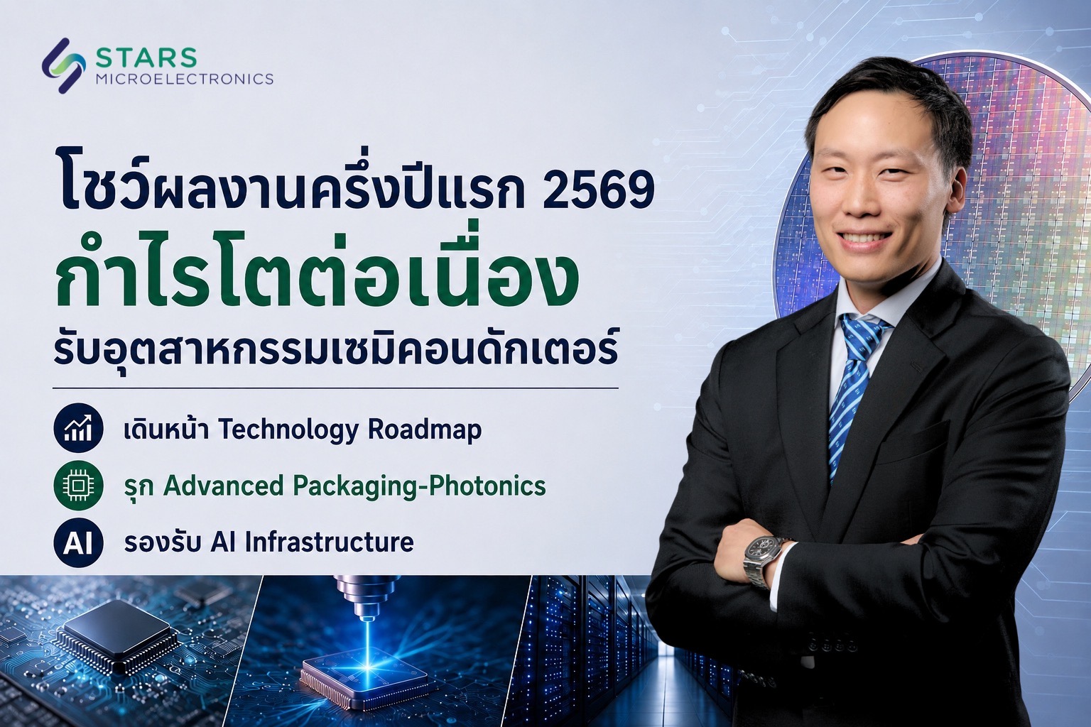 SMT โชว์ผลงานครึ่งปีแรก 2569 โตต่อเนื่อง หลังพลิกกำไรตั้งแต่ไตรมาส 1สอดรับการเติบโตของอุตสาหกรรมเซมิคอนดักเตอร์  เดินหน้า Technology Roadmap รุก Advanced Packaging–Photonics รองรับ AI Infrastructure