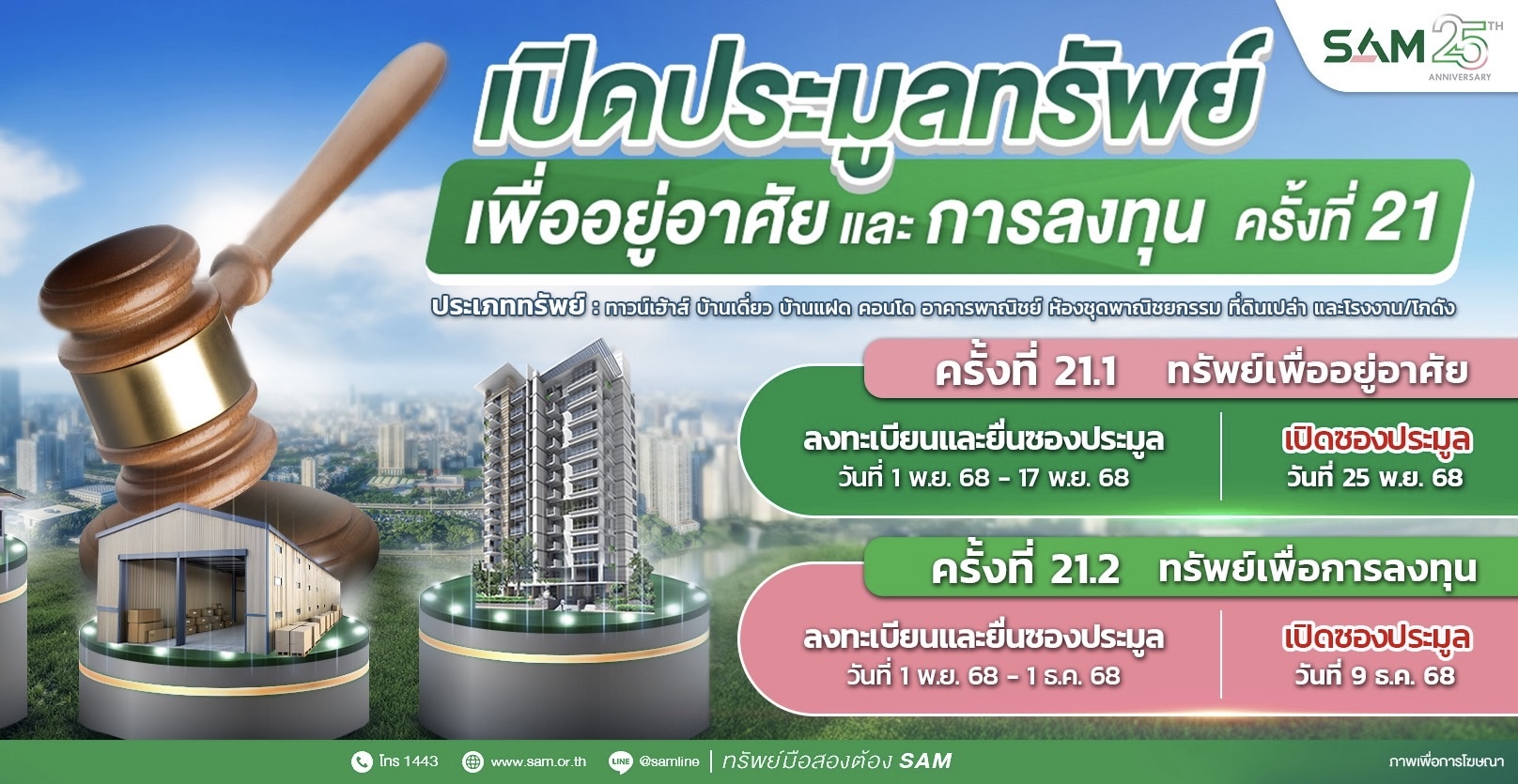 SAM ชูไฮไลท์ที่อยู่อาศัยทำเลทอง ราคาดี เปิดประมูลครั้งที่ 21 มูลค่ารวมกว่า 157 ลบ.