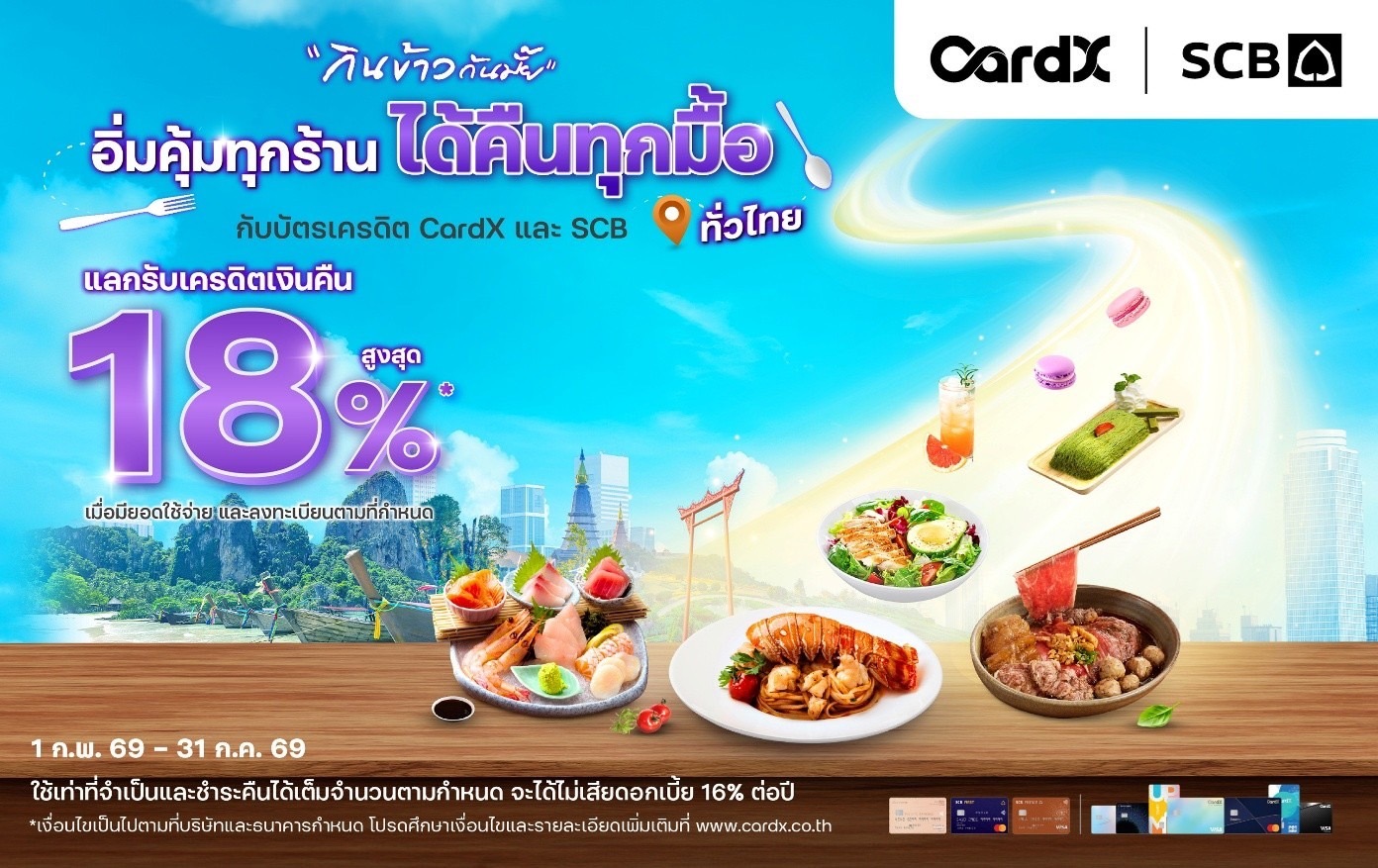 CardX–SCB รับเทรนด์กินนอกบ้านคึกคัก เปิดแคมเปญ “กินข้าวกันมั๊ย อิ่มคุ้มทุกร้านได้คืนทุกมื้อทั่วไทย” แลกรับเครดิตเงินคืนสูงสุด 18%*